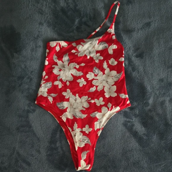 NWOT Frankie's Bikinis Red Floral One-Shoulder Swimsuit - Picture 1 of 1